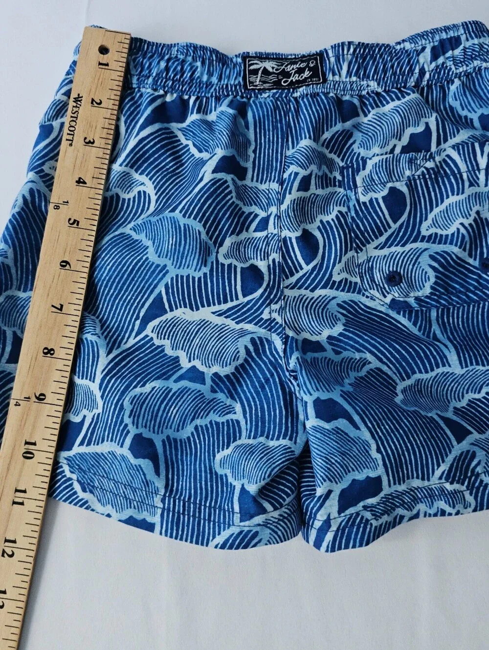 Janie & Jack Boys Blue Tropical Wave Print Swim Trunks Mesh Lined Drawstring 5
